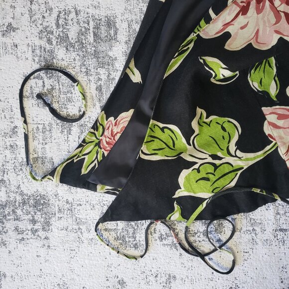 Vintage Bob Mackie Studio Black Floral Linen Lined Sleeveless Wrap Vest - Picture 8 of 14